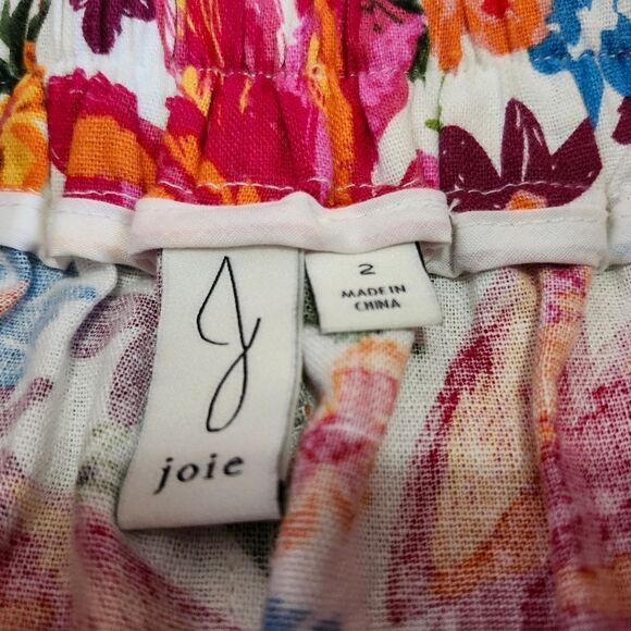 NEW Joie Women's Floral Belted Wide Leg Crop Pants Colorful Linen Blend US 2 NWT - Picture 7 of 9